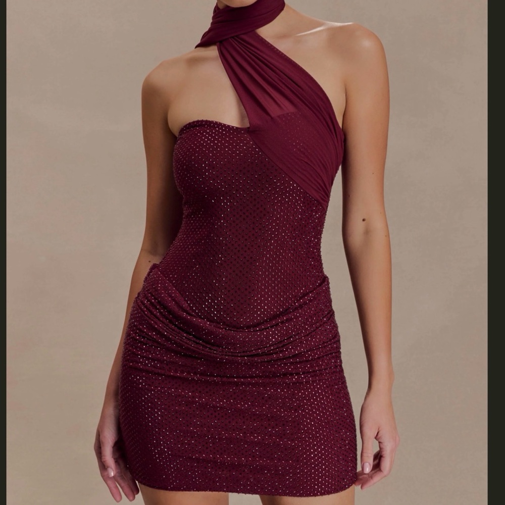 Meshki One Shoulder Wine Dress